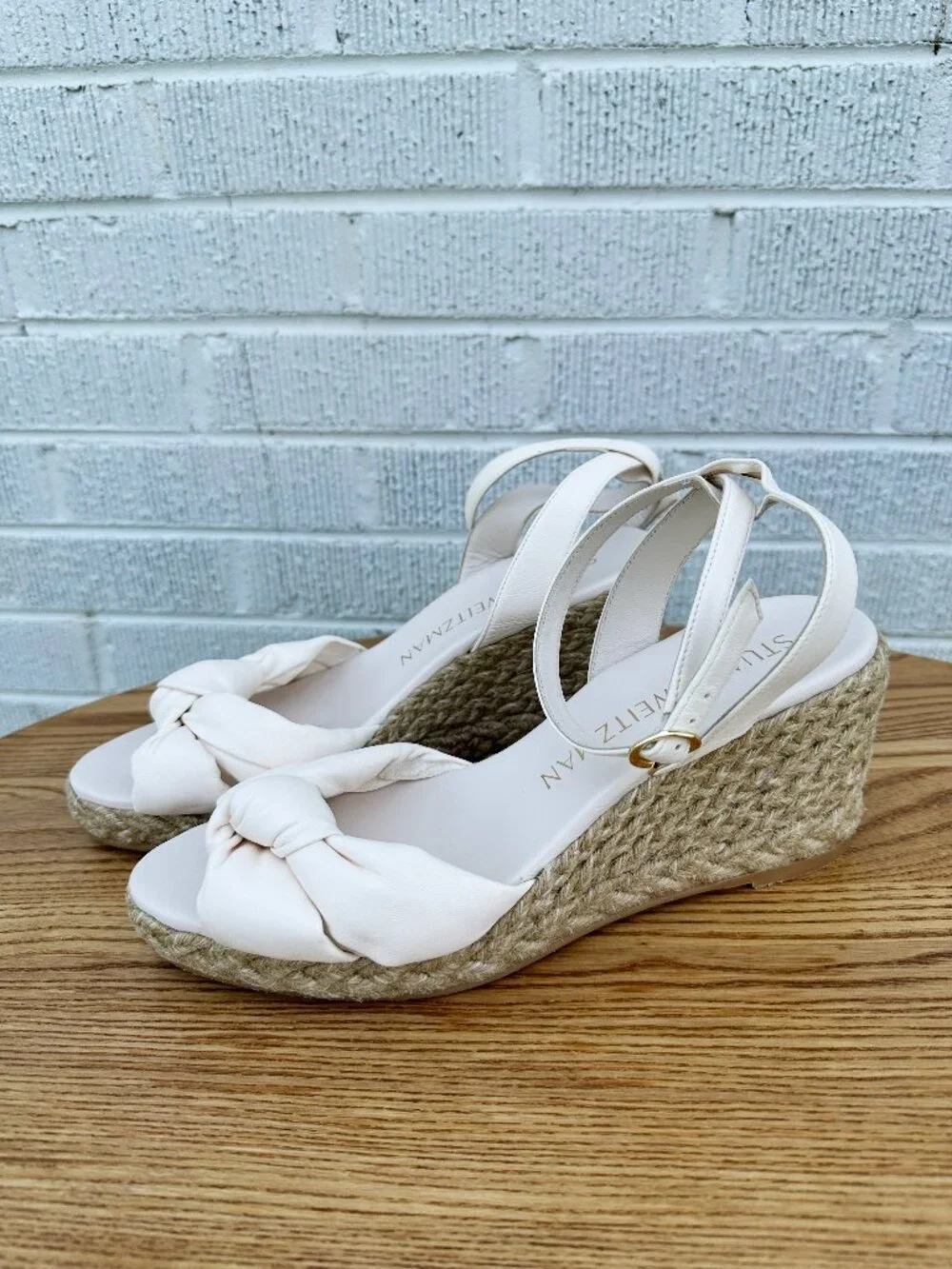 NEW Stuart Weitzman Playa Espadrille Knot Wedge Sandalss Seashell Ivory Sz 10B